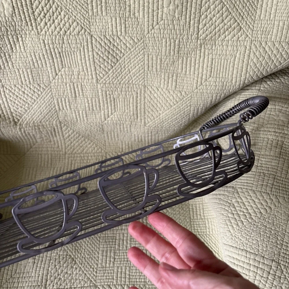 Metal Wire Coffee Cup Serving Tray Basket 20x11 Coffee Bar Kitchen Decor Large